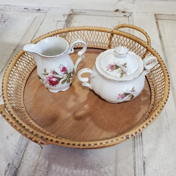 Vtg UCAGCO made in Japan Old Rose Pattern Cream & Sugar set with lid - Picture 1 of 12